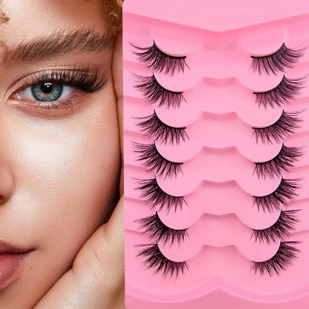 7 Pairs Half Eye Lashes Cross Thick Fluffy Eyelashes Faux Mink False Eyelashes