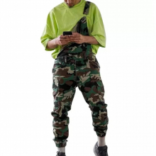 Camouflage Denim Overalls Men Causal Straight Mid Waist Jeans Jumpsuit Man Loose Distressed Denim Bib Pants Pantalon Streetwear