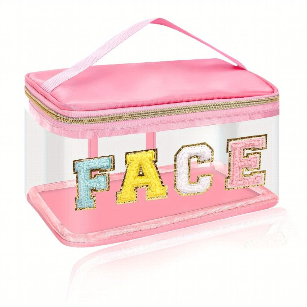 Chenille Letter Clear Makeup Bags Stuff Pouch Preppy Patch Makeup Bag Zipper With Handle Transparent PVC & Nylon Waterproof Glitter Cosmetic Handbag T