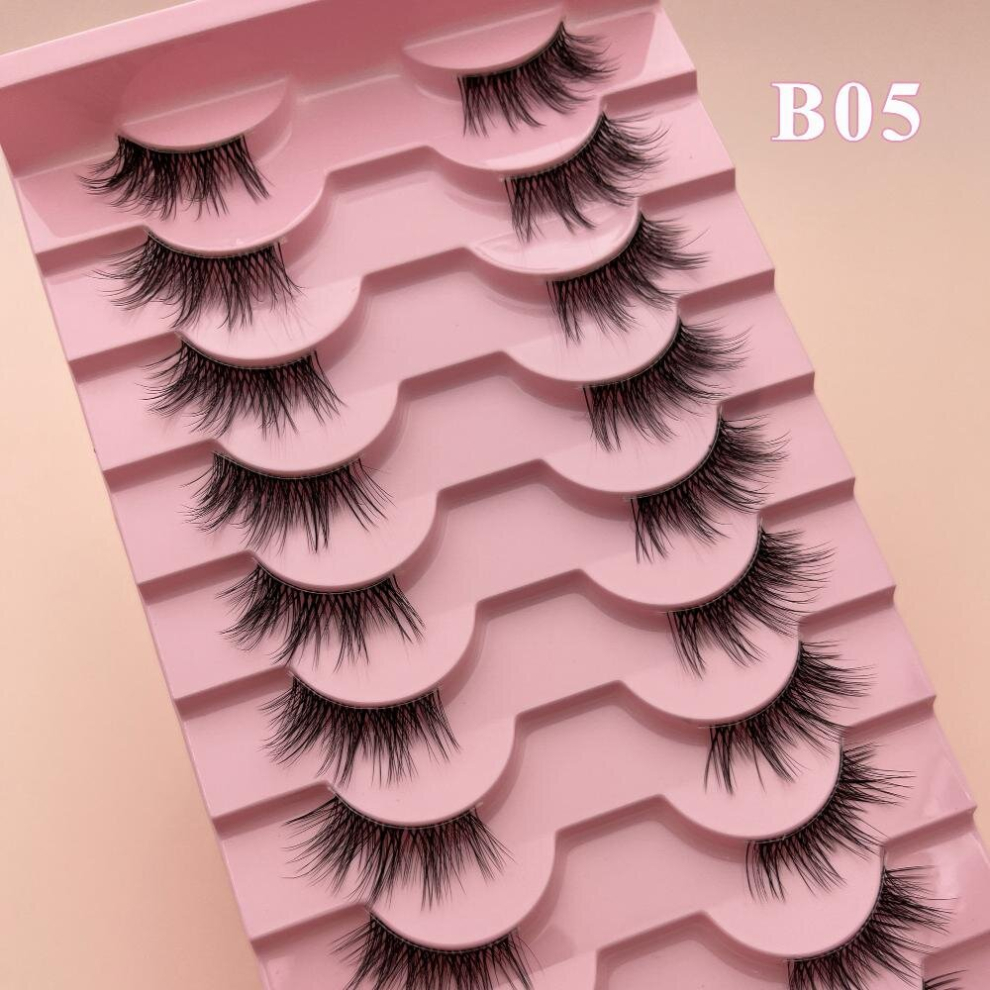 10 pairs Natural Fluffy Faux Mink Lashes Reusable Transparent Stalk Long Lasting False Eyelash Extensions