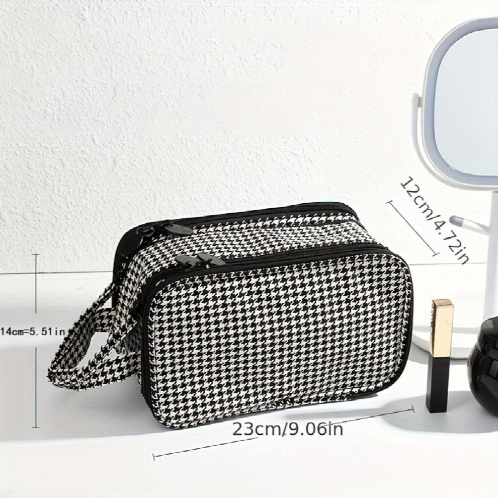 Travel Makeup Bag Organizer Houndstooth Makeup Case Organizer With Zipper Toiletry Bags Travel Storage Bag With Handle Gift For Women
