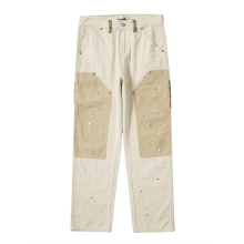 stitched Khaki cashew flower splash ink pants casual contrast male trousers vintage
