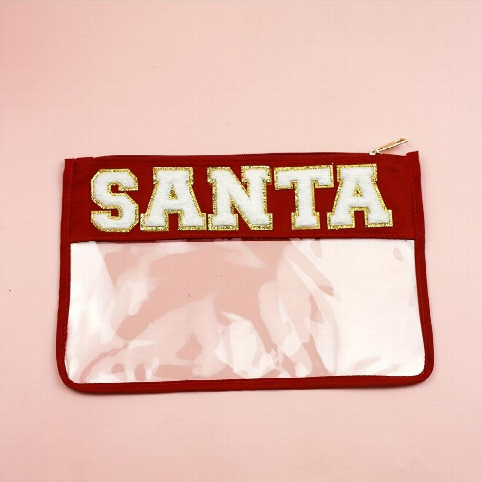 Christmas Theme Chenille Letter Bag Clear Flat Pouch purpose PVC Cosmetic Bags Travel Makeup Bag With Zipper For Women Clear Pouches For Travel Gym Be