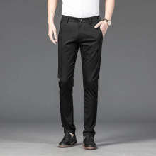 Mens Four Seasons Cotton High Formal Business Straight Trousers Male Mens Stretch Stripe Casual Pants 7 Colour
