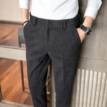 Autumn Winter Woolen Business Dress Pants Men High Streetwear Casual Long Trousers Formal Social Suit Pants L72