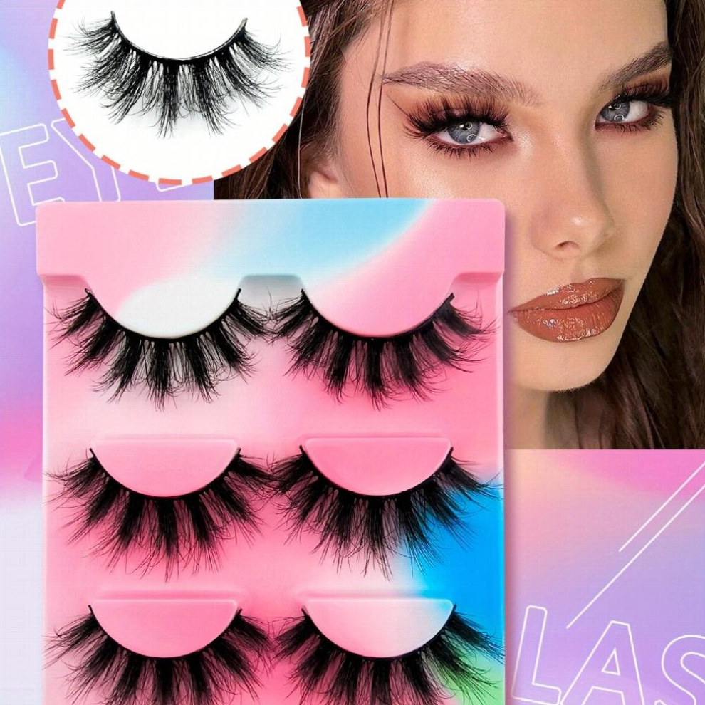 Multicoloured 3 Pairs False Eyelashes Thick Cluster Fluffy Lashes Faux Mink False Eyelashes D Curl