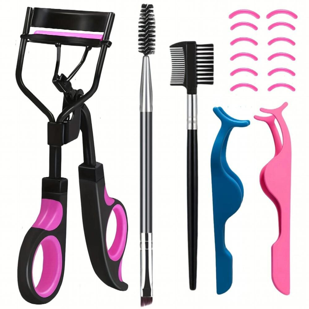 Eyelash Curlers Eyebrow Brush Kit For Women Lash Curler Mascara Brushes Eyelash Extension Tweezers Angled Eyebrow Brush And Comb 12 Silicone Refills P