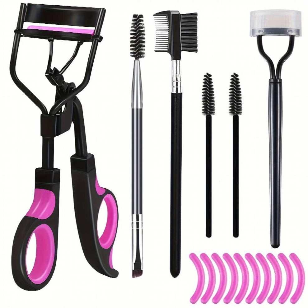 Multicoloured Eyelash Curlers Eyebrow Brush Kit For Women Lash Curler Eyelash Comb Seperator Mascara Brushes 2 Piece Angled Eyebrow Brushes 10 Silicone Refills Pads