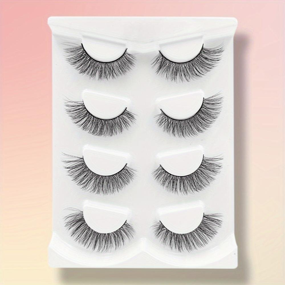 4 Pairs Lashes Natural 3D Silk Lightweight False Eyelashes Slender Wispy Reusable Eyelashes