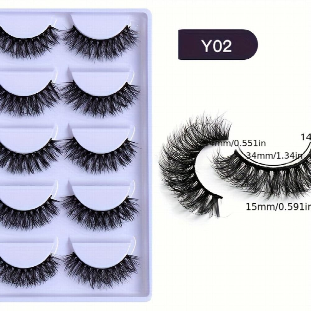 Multicoloured 5 Pairs False Eyelashes Faux Mink Lashes Multilayered Fluffy Curling Up Lashes Thick Volume Lashes