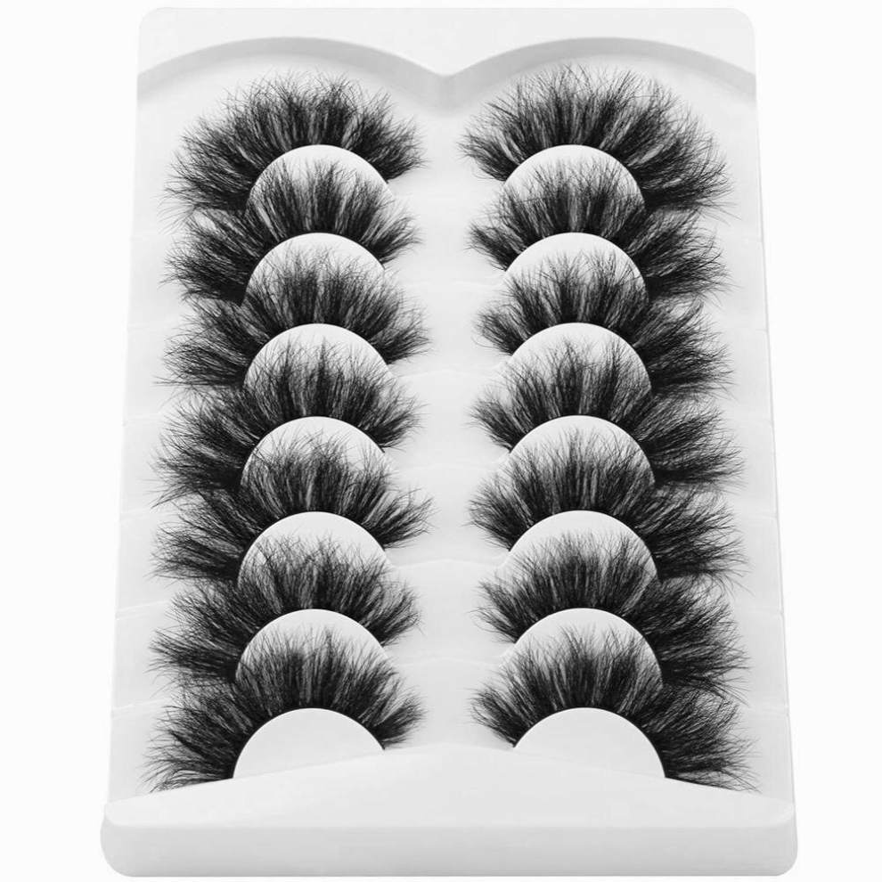 Multicoloured 7 Pairs Lashes Fluffy False Eyelashes Wispy Faux Mink Eyelashes Long Dramatic Lashes 8D Volume Strip Eyelashes Cat Eye Lashes Pack