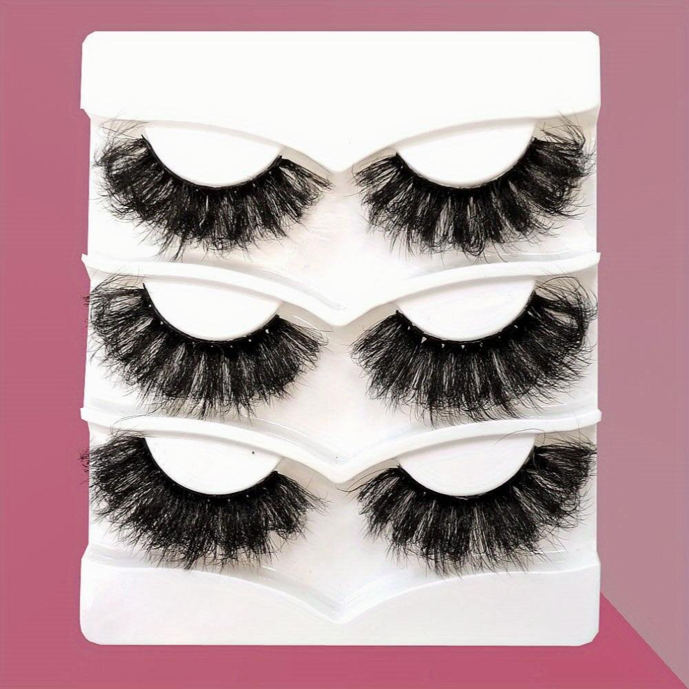 3 pairs 25mm Fluffy 3D Faux Mink Lashes Dramatic Volume Eyelash Extensions for Dramatic Makeup Look