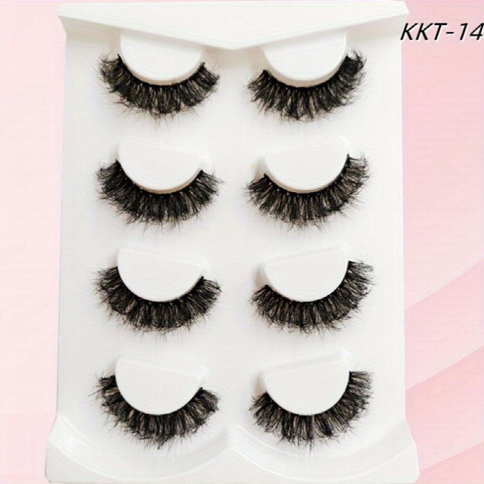 4 Pairs Lashes 8D Faux Mink False Eyelashes Volume Fluffy Lashes Wispy Natural Thick Eye Lashes
