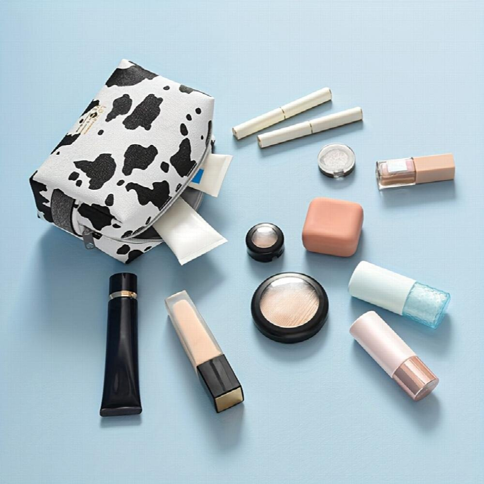 Multicoloured Cow Pattern Cosmetic Bag For Women Adorable Roomy Square Makeup Bag Travel Water Resistant Toiletry Bag Accessories Organizer Holiday Gift