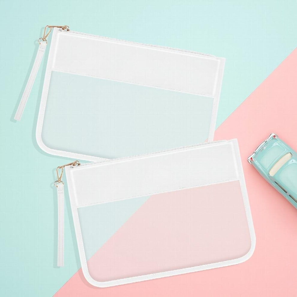 Multicoloured 2 Pcs Preppy Makeup Bag Clear Zipper Pouches For Travel Clear Pvc Flat Pouch Nylon Clear Makeup Bags Cosmetic Travel Clear Toiletry Bags Clear Makeup