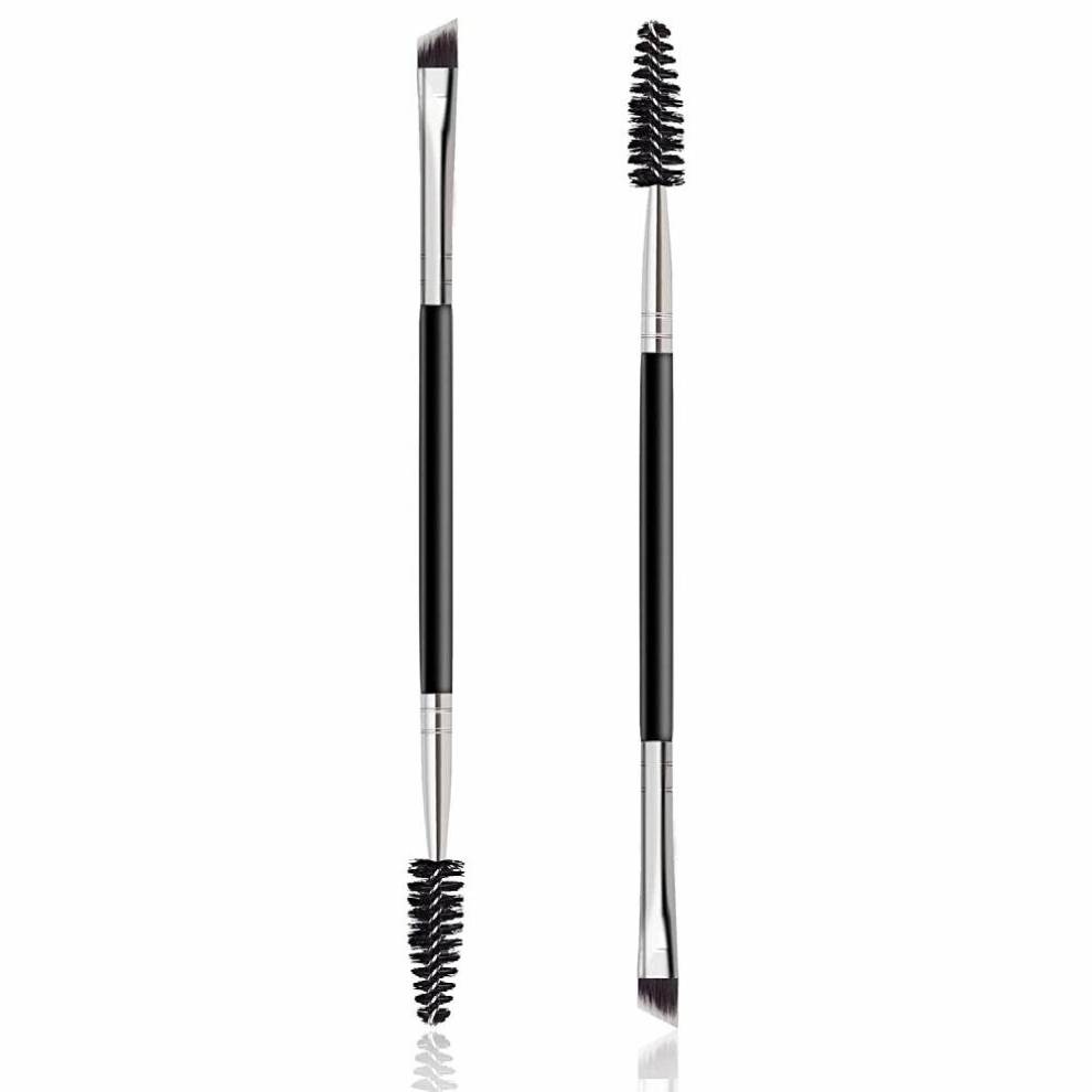 Multicoloured 2 Pcs Pack Double Ended Eyebrow Brush & Spoolie Angled Brow Brush For Precision Application & Blending Of Eye Brow Powders