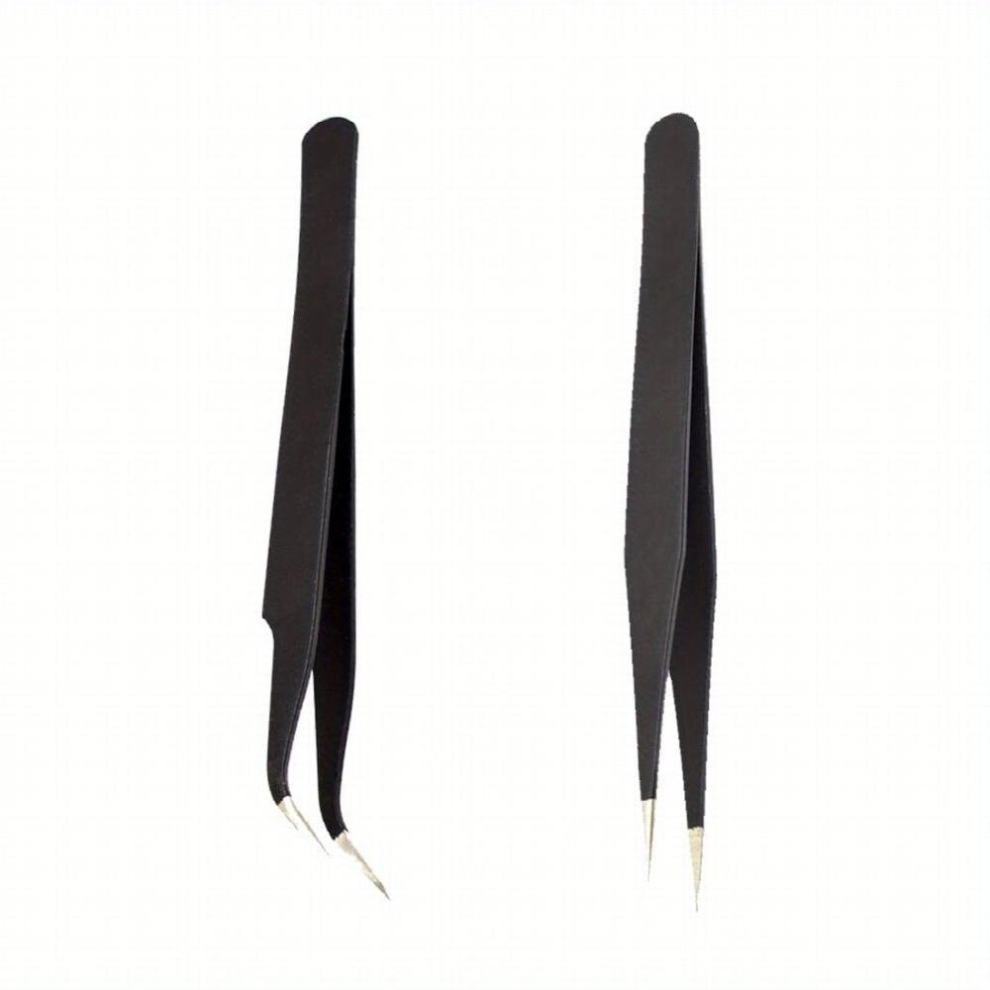 Multicoloured 2Pcs Straight And Curved Pointed Tweezers For Eyelash Extension Nail Sticker Rhinestones Gems Picker Stainless Steel Precision Tweezers