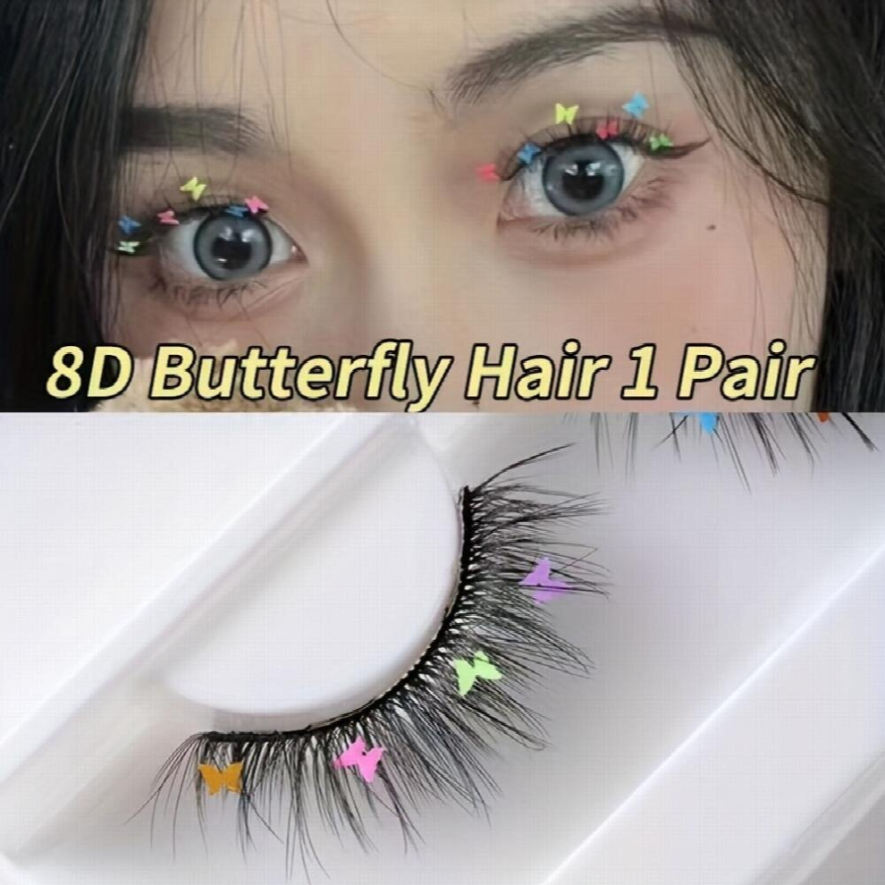Black 1 Pair False Eyelashes With Butterfly Sequin Glitter False Eyelashes Rainbow Nightclub Christmas Stage Masquerade Exaggerated Soft False Eyelashes