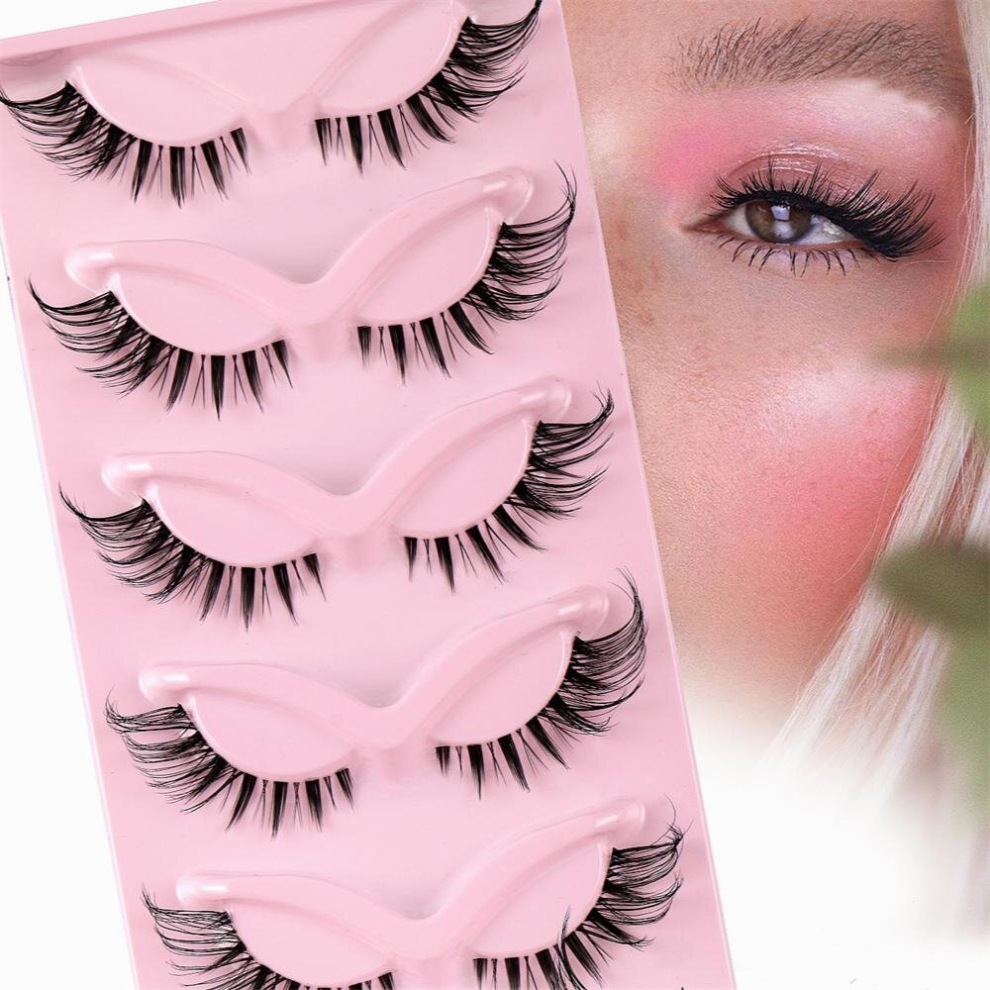 5 Pairs 3D Winged End Eye Elongated Eyelashes Transparent Stems Cat Eye Lashes Fox Eye False Eyelashes Manga Lashes