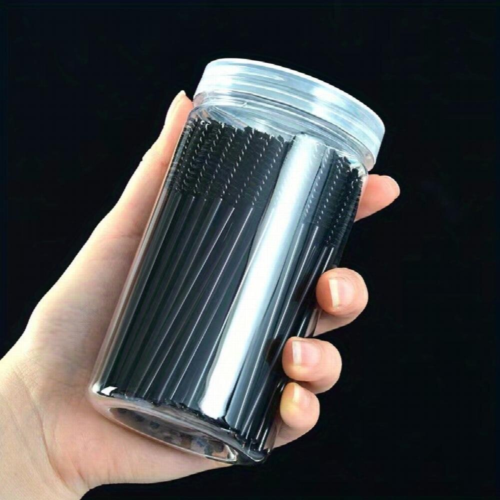 Black 100Pcs Mascara Wands Eyebrow Spoolies Brush For Eyelash Extensions Lash Brushes With Container