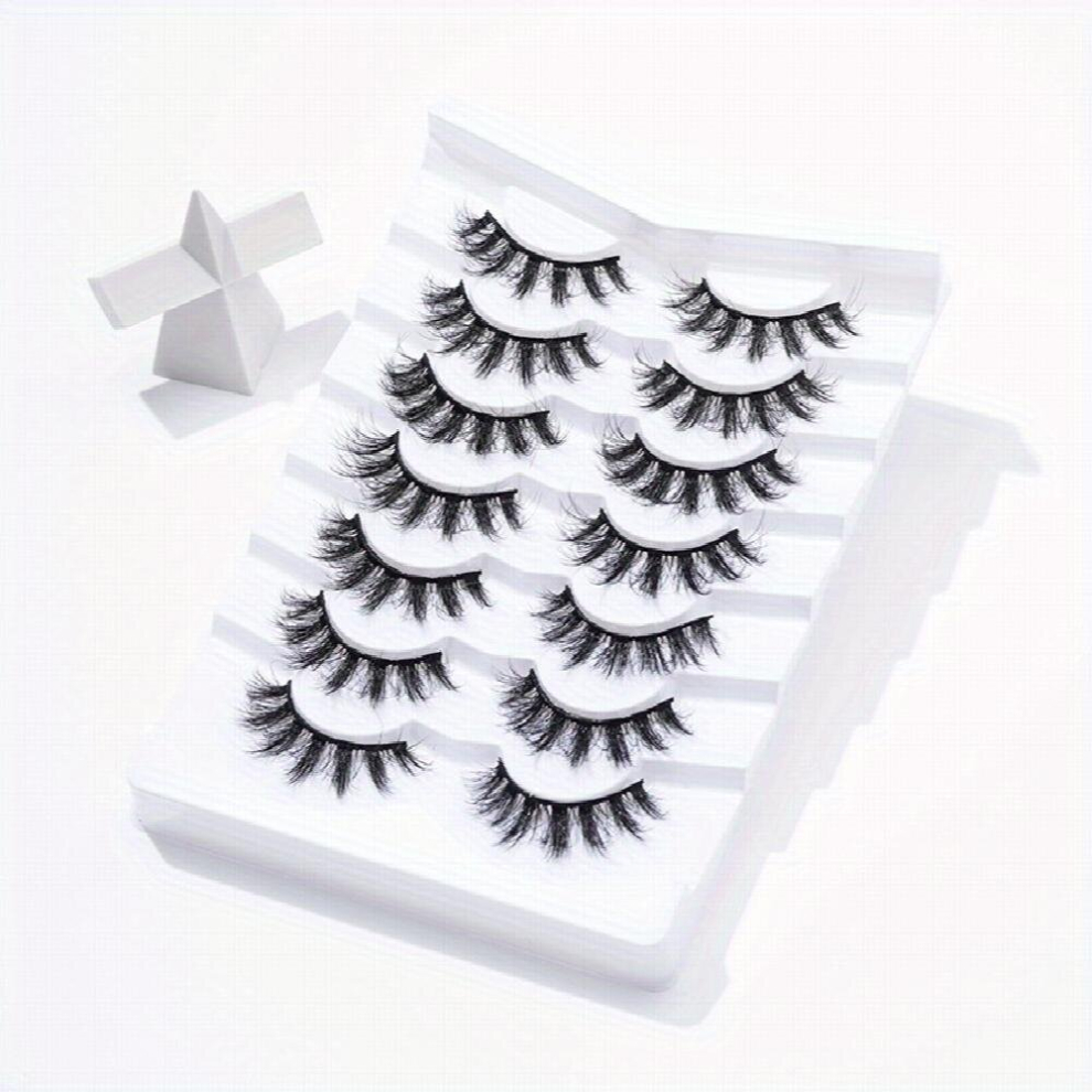 7 Pairs 5D Crisscross False Lashes With Band 18mm Fluffy Wispy Lash Extension Soft Reusable Makeup Eyelashes For Girls And Women
