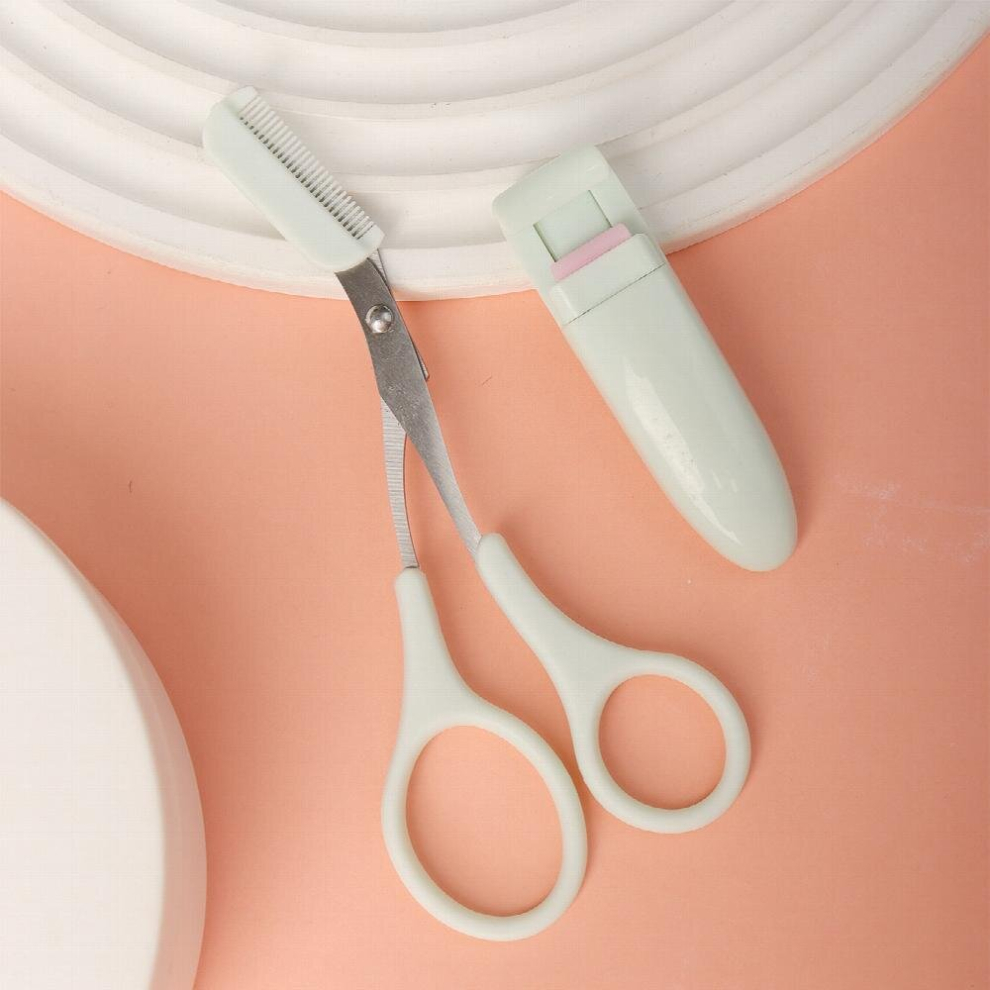 Multicoloured 2Pcs Eyebrow Eyelash Shaping Set Eyebrow Trimmer Scissors With Comb Partial Lash Curler Makeup Beauty Accessories For Men Women