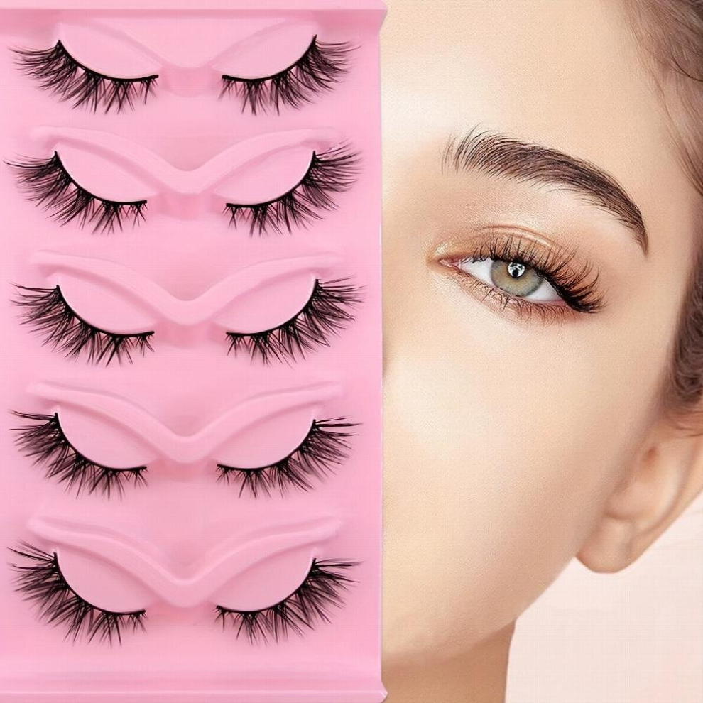 5 Pairs Cat Eye Lashes Eye End Lengthening Slender Curling Lashes Natural All match DIY Cluster Fluffy Faux Mink False Eyelashes