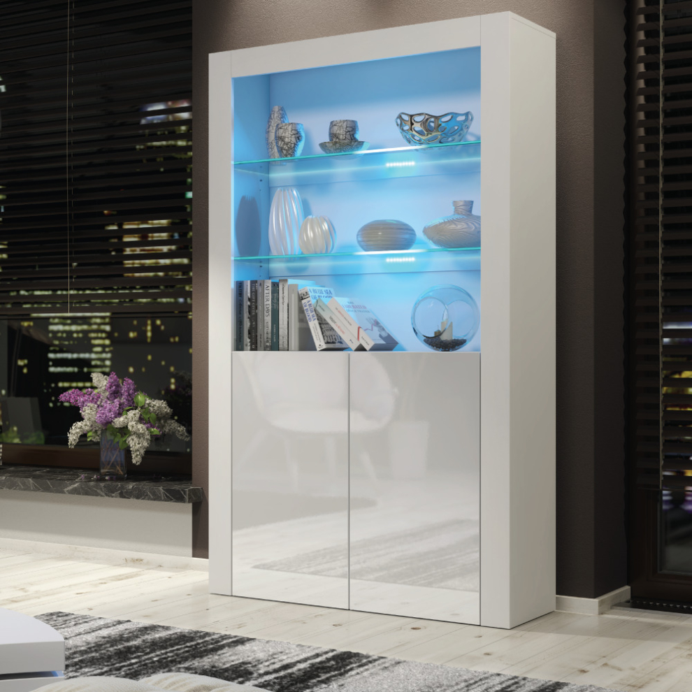 Creative Furniture White Spectrum Display Cabinet Led - Gloss Doors 170Cm