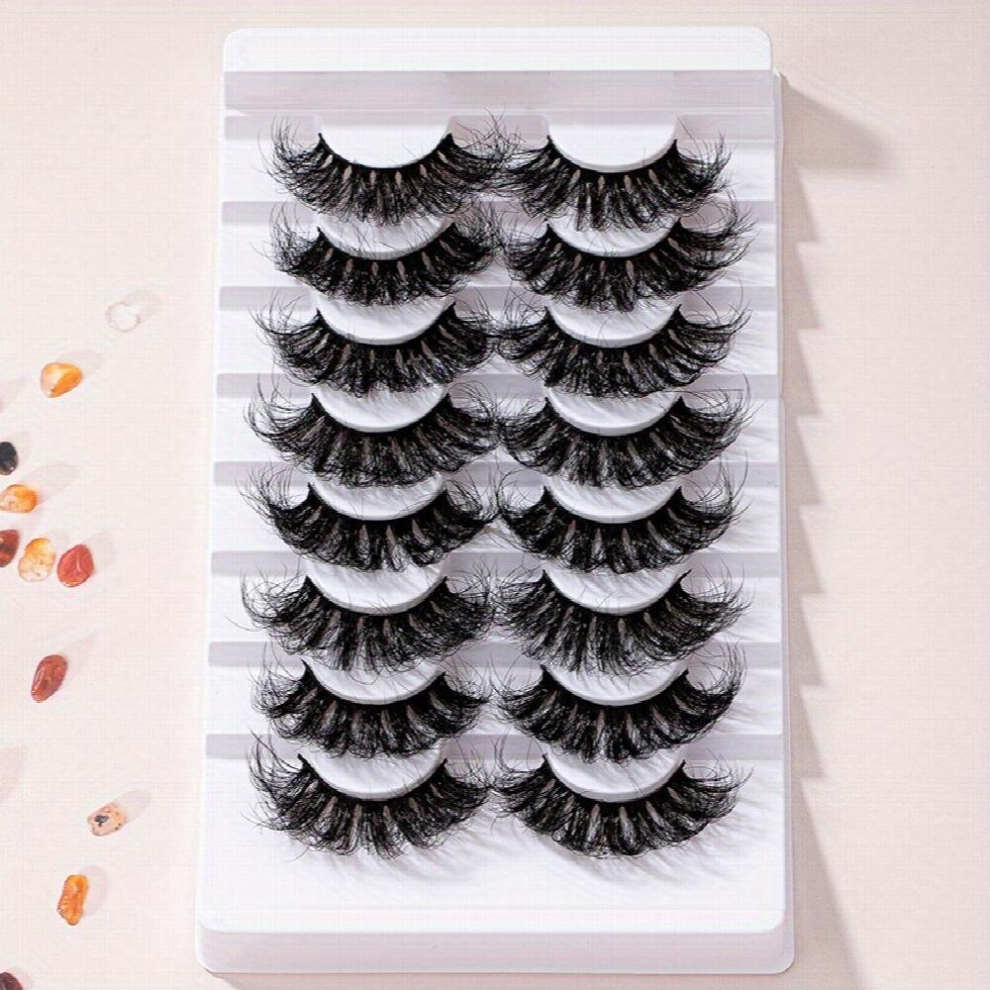 Black 8 Pairs Fluffy False Lashes Dramatic Eyelashes 6D Thick Volume Lashes Curly Lash Extensions 25Mm