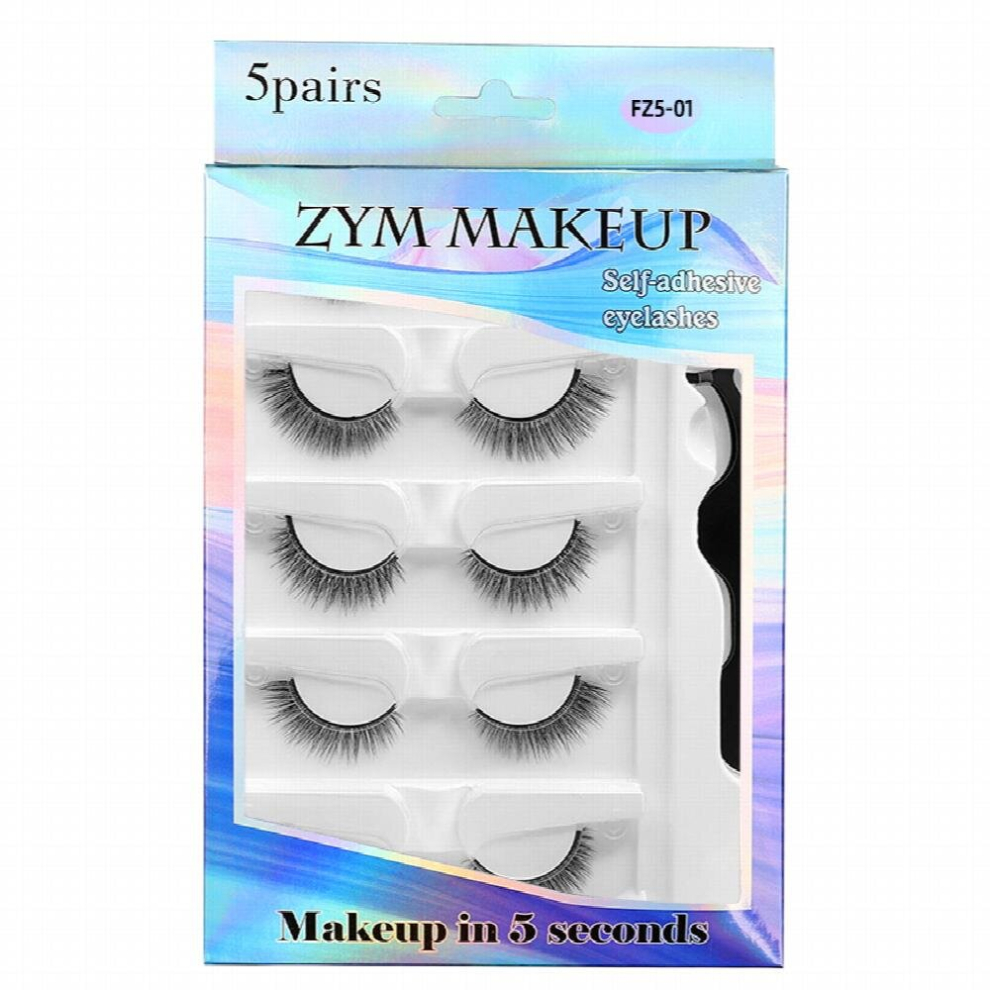 5 pairs Holographic Glue Faux Mink Eyelashes Reusable Self Adhesive Perfect for Parties Stage and Musical Festivals Includes Tweezers