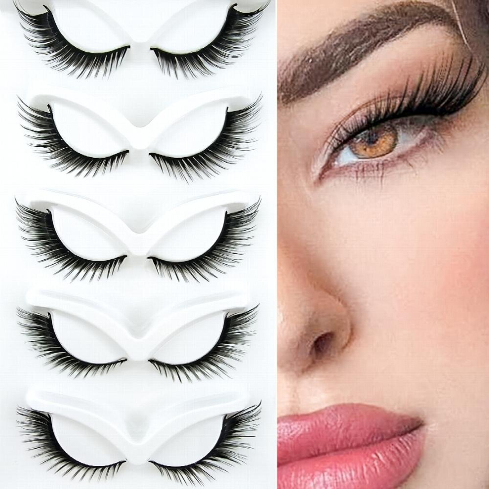 5 Pairs False Eyelashes Natural Look Lashes Wings False Eyelashes Slender Fluffy Lashes Cat Eye Fox Eye Lashes Fairy Faux Mink False Eyelashes