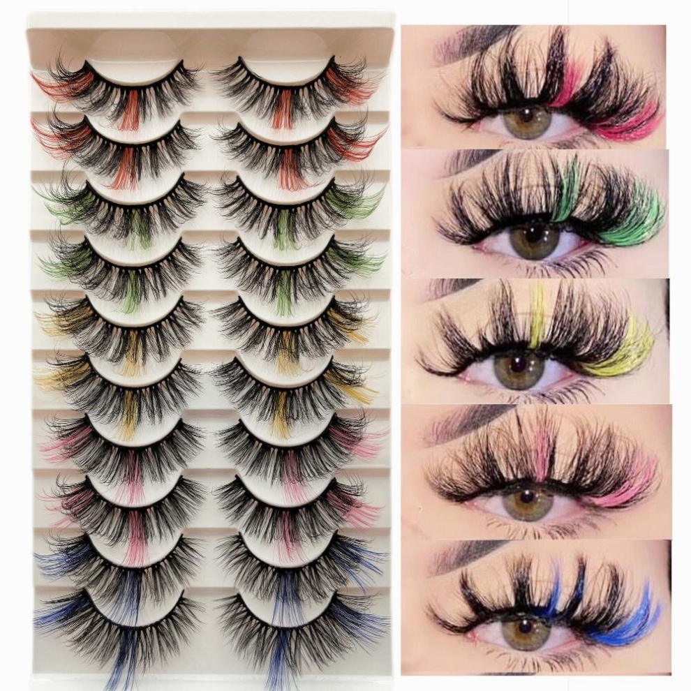 10 Pairs Colored Lashes 10 Colors False Colored Eyelashes Faux Wispy Mink Lashes With Natural Fluffy Eyelashes Pack
