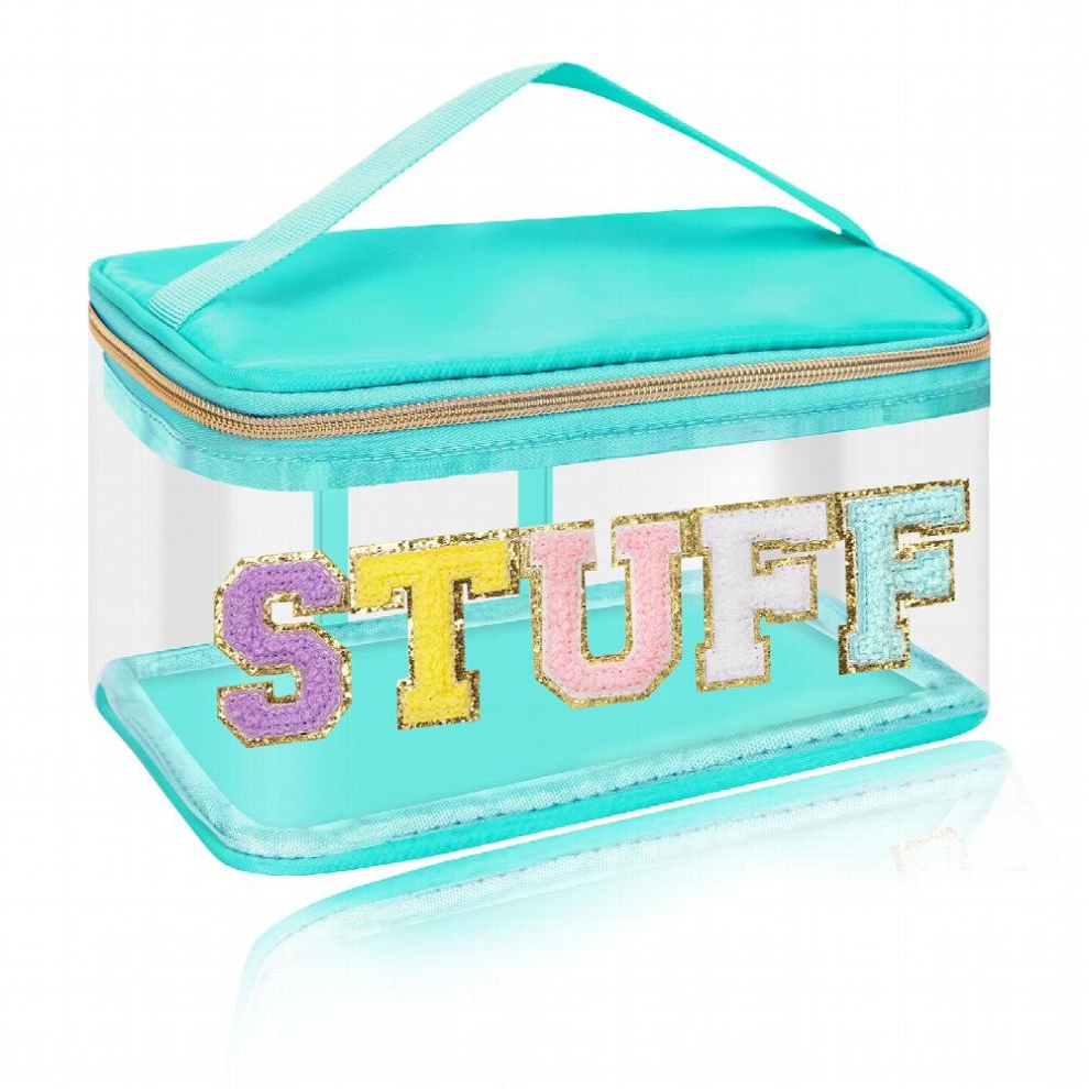 Chenille Letter Clear Makeup Bags Stuff Pouch Preppy Patch Makeup Bag Zipper With Handle Transparent PVC & Nylon Waterproof Glitter Cosmetic Handbag T