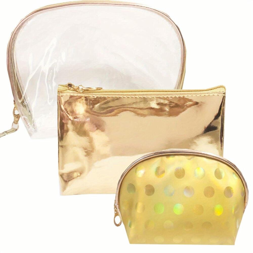 Multicoloured 3Pcs Stylish And Waterproof Roundtop Makeup Bag For Women Perfect For Travel Cosmetics And Toiletries