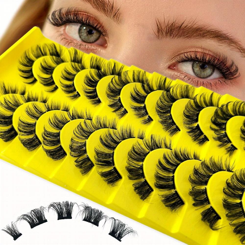 10 Pairs False Eyelashes Segmented Cat Eye Thick Curling Lashes Fluffy DIY Faux Mink False Eyelashes