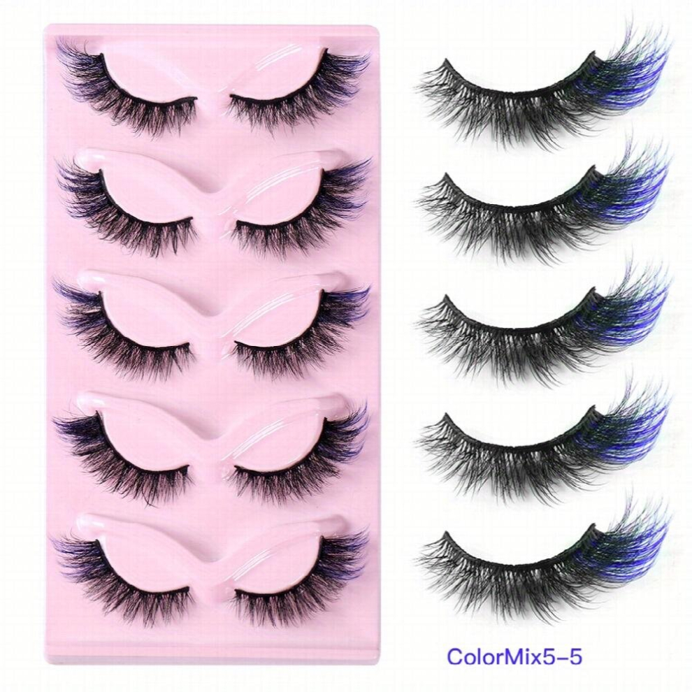 5 Pairs False Lashes With Red Purple Fluffy Wispy Colored Lashes 18MM 8D Faux Mink Eyelashes Cosplay Stage Makeup Eyelashes