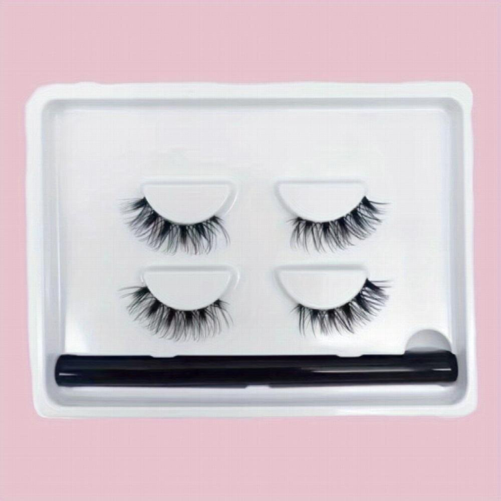 2 Pairs Clear Band Half Lashes & Eyeliner Set Fishtail Crisscross Style Natural Long Half False Eyelashes Extension 4 14mm
