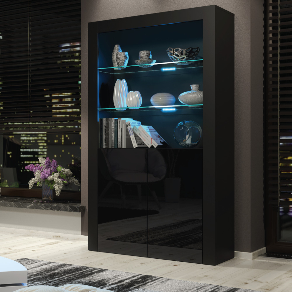 Creative Furniture Black Spectrum Display Cabinet Led - Gloss Doors 170Cm