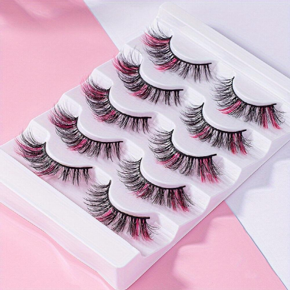 5 Pairs Colored Lashes Fluffy Crisscross Eyelashes With Wispy Curly Pink False Eyelashes Dramatic Volume Cat Eye Lashes