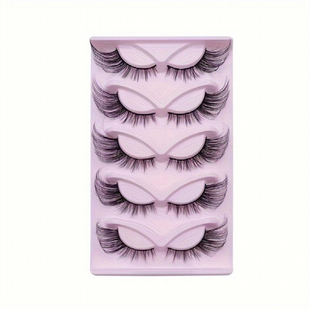 Multicoloured 5 Pairs Fox Eye Lashes 24Mm Wispy Faux Mink Lashes Fluffy Cat Eye Lashes Extensions False Eyelashes