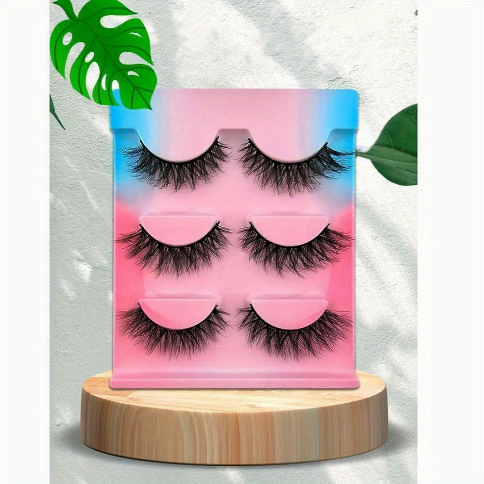 3 Pairs False Eyelashes Natural Look 3D Wispy Fluffy Lashes Wispy Slender Reusable Eyelashes For Creating