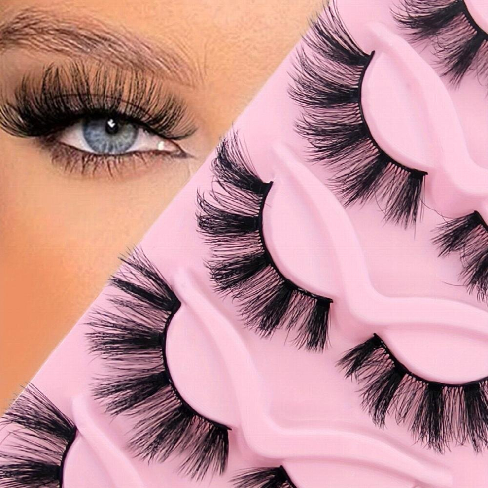 5 Pairs Cat Eye Lashes Curling All matched Thick Fluffy Lashes Faux Mink False Eyelashes