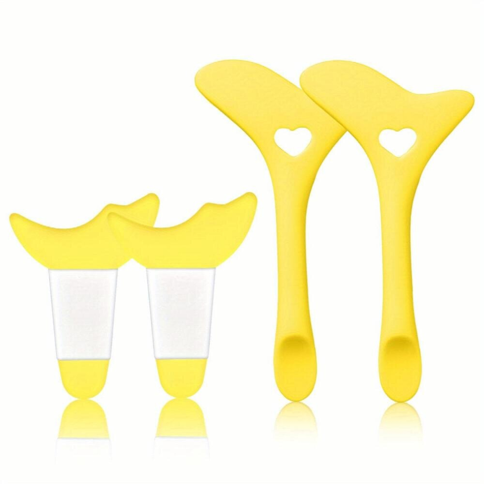 Yellow 4Pcs Multifunction Silicone Eyeliner Stencils Reusable Eyeliner Aid Tool Eyeliner Guide Mascara Shield For Eyeliner Eyelashes Eyeshadow Lipstick 4 Col