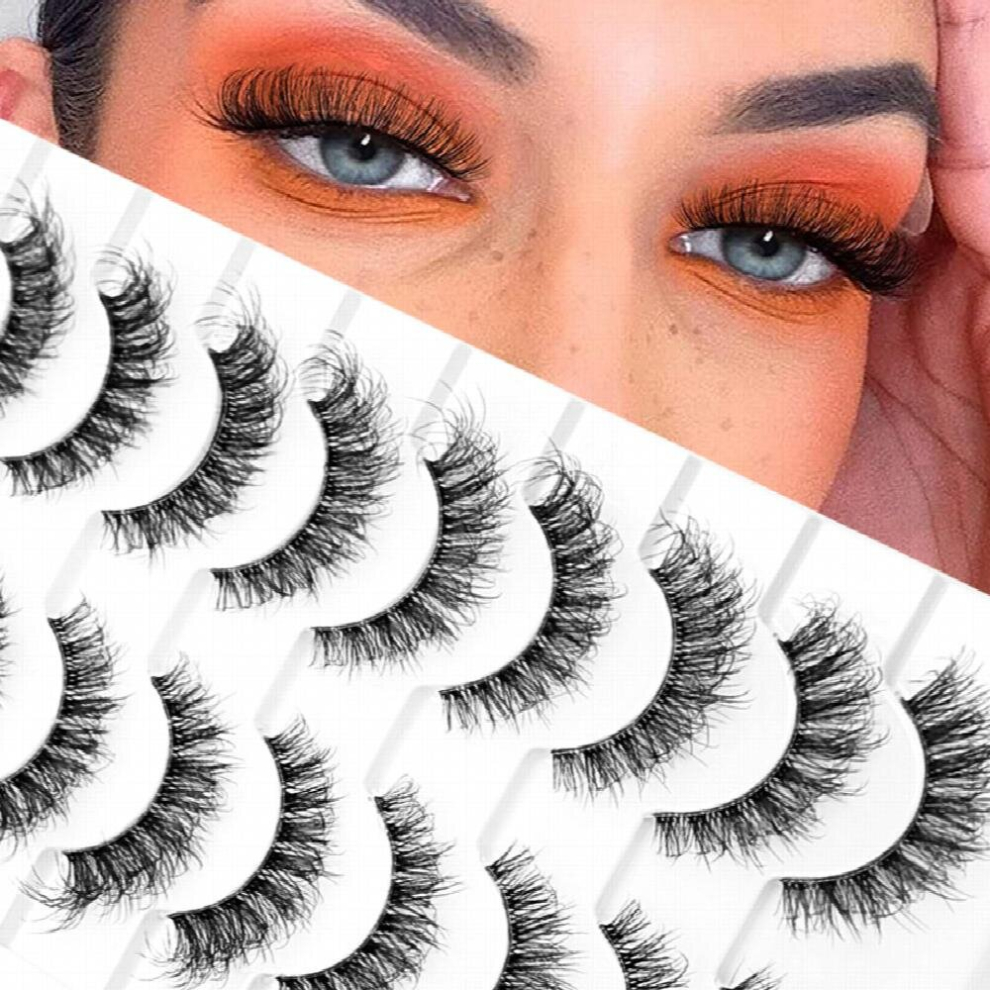 10 Pairs Fluffy False Eyelashes Clear Band Messy Curly Faux Mink Lashes Natural Volume Thick Makeup Lashes Extension