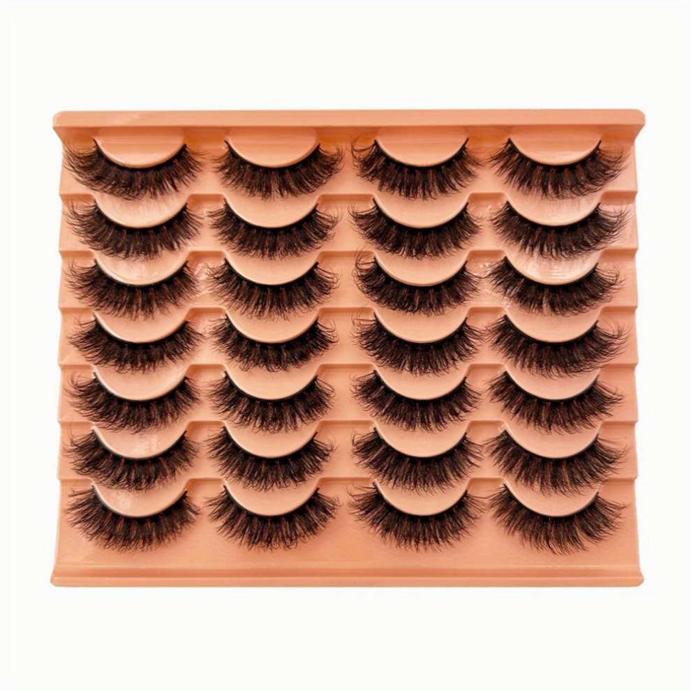 14 Pairs Faux Mink Lashes Strip False Eyelashes Thick Volume Fluffy 15mm Lightweight Natural Look Cruelty Eyelash