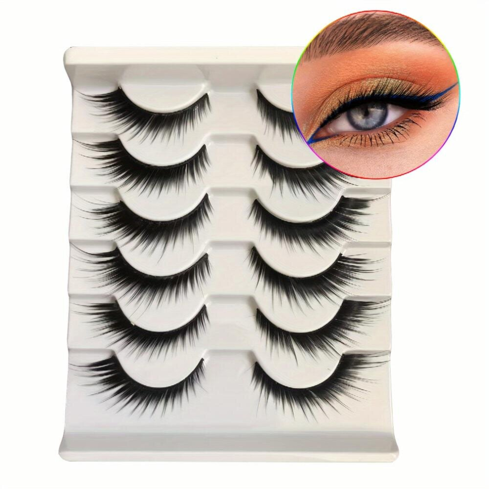 6 Pairs False Eyelashes Fox Eye Cat Eye Eye End Lengthening 3D Faux Mink Lightweight Natural Look Lashes