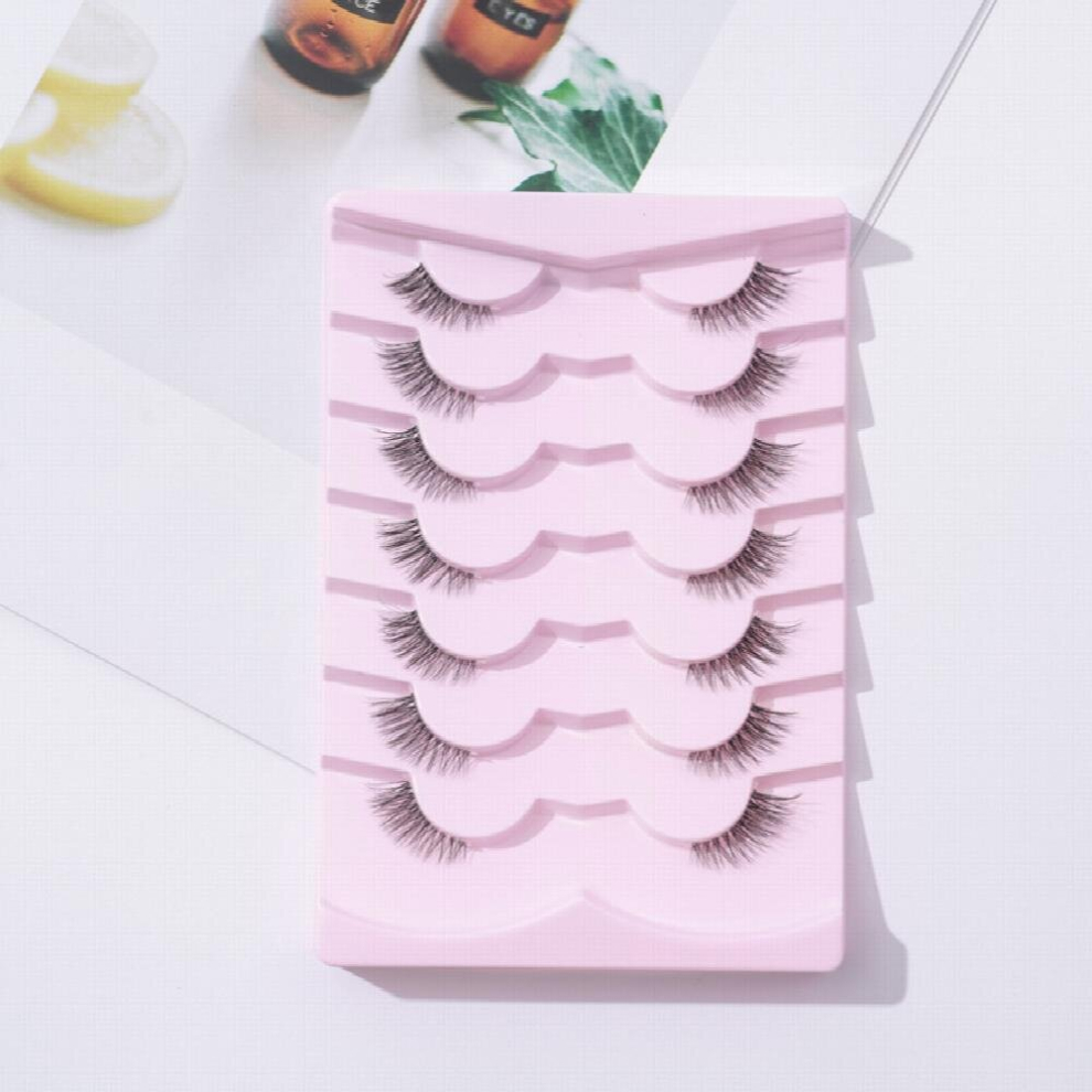 7 Pair Half Lashes Natural Look 3D Wispy Crisscross False Eyelashes With Clear Band Curly And Add Natural Volume For Dating Party Cosplay Stage Makeup
