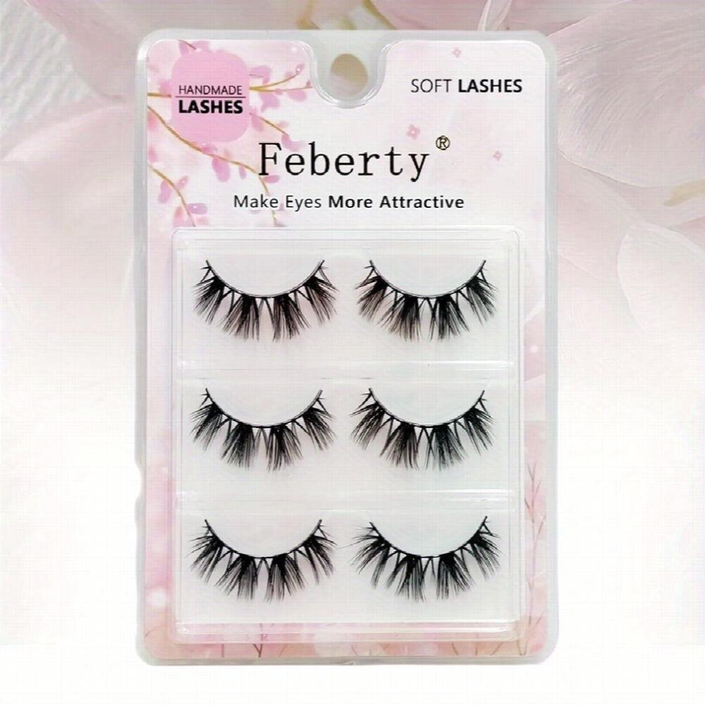 Multicoloured 3D Faux Mink Lashes Soft Wispy Fluffy And Light False Eyelashes Curly Reusable Makeup Extension Eyelashes 3 Pairs