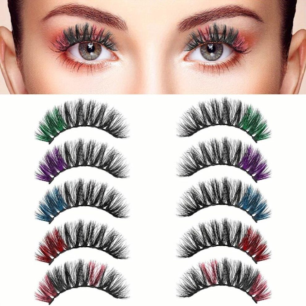 5 pairs Fluffy Wispy Colorful Mink False Eyelashes for Christmas Halloween and Cosplay Makeup