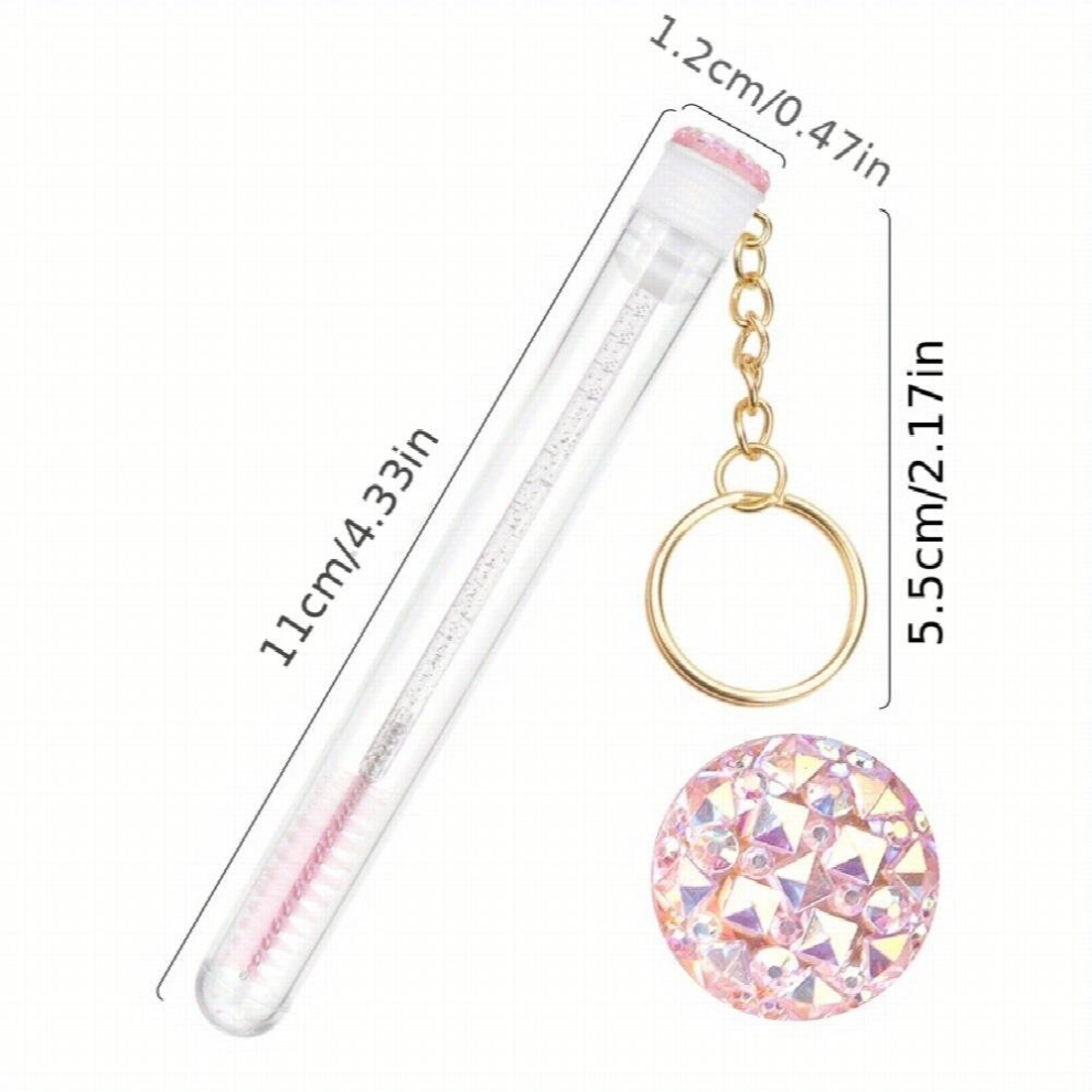 Pink Mascara Wands Crystal Eyelash Spoolies Eyebrow Brush & Reusable Key Chain Tube Eyelash Extension Supplies